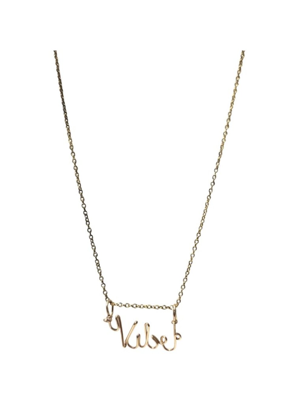Y2K Vibes Necklace Wire Word Pendant Gold Tone Whimsical Trendy Fashion Jewelry